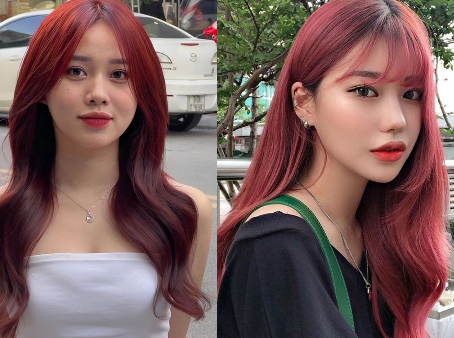 Kiểu tóc nhuộm balayage hồng pha đỏ rượu